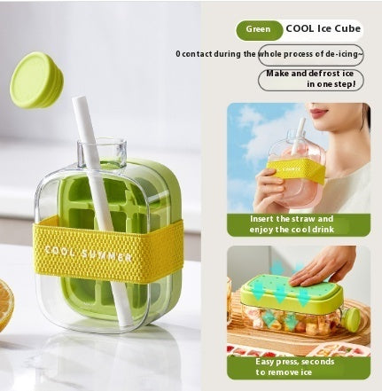 One-Click Molding Cooling Cup,Instant Ice Maker,Zero-Contact Design,Straw Included,Curling Mold,Portable & Stylish Chilled Drink