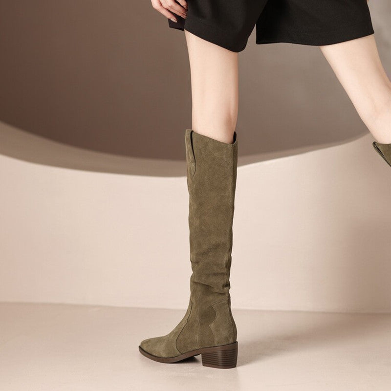 Women’s Vintage Knee-High Cowboy Boots – Stylish Western Design