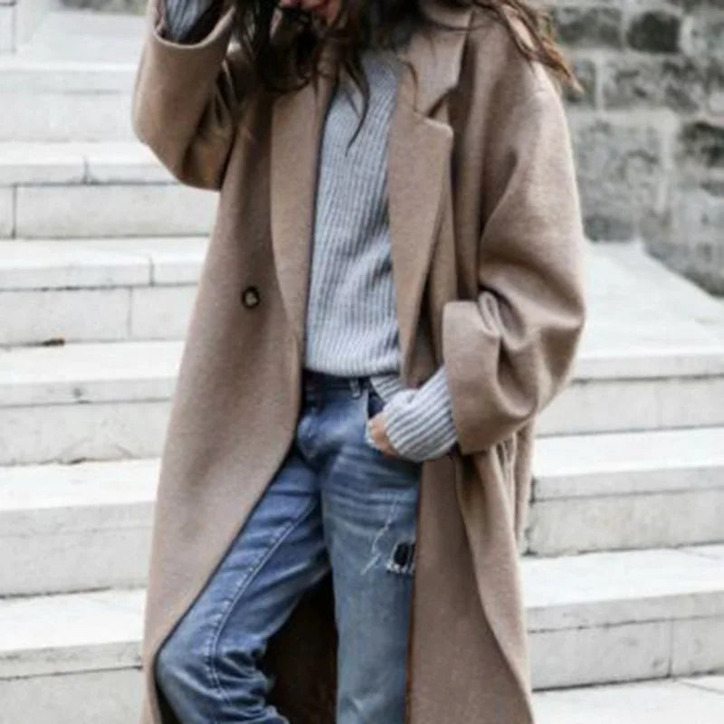 Woman Long Coat Fashion Korean Preppy Style Retro Versatile Windbreaker Casual Warm Woolen Coat  2025 Autumn Women Coat  Fashion