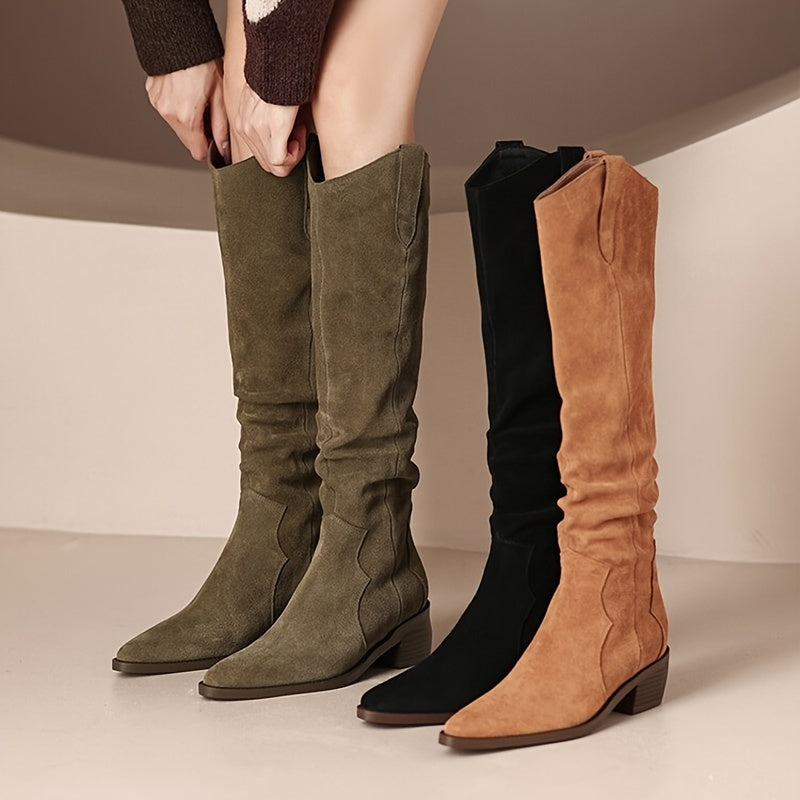 Women’s Vintage Knee-High Cowboy Boots – Stylish Western Design